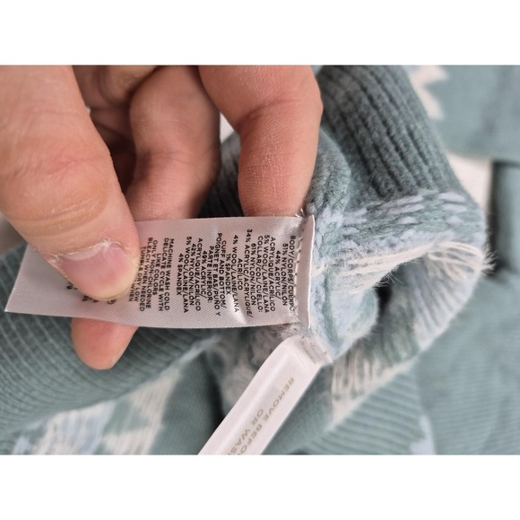 Ann Taylor Sweater Womens XS Green Fair Isle Mock Neck Raglan Pullover - Picture 5 of 12